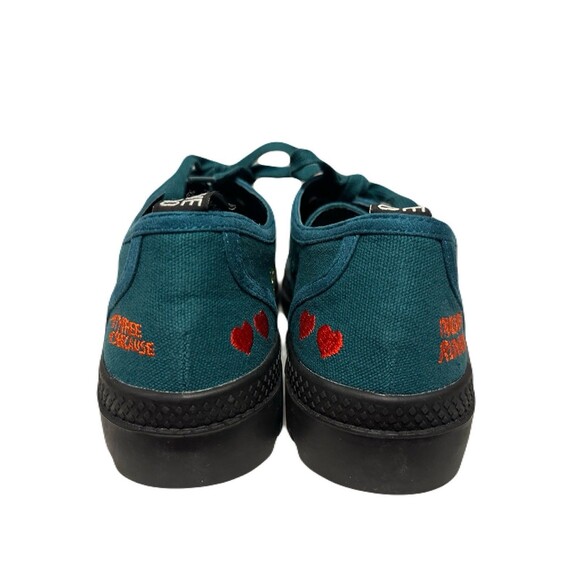 NEW Love Moschino Womens Size 8 Playful Embroidery  Teal Sneakers Black Lug Sole - Picture 4 of 11